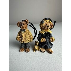 Boyds Bears Bearstone Collection Resin Ornaments Set of 2 Leopard Sweater